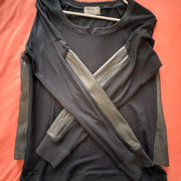 Michael Stars Crew w/ Leather Sleeves and Leather Side Panels - Picture 4 of 4